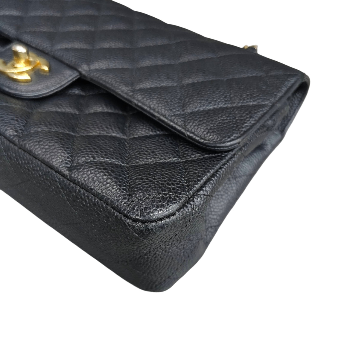 Chanel Medium Black and Gold Litchi Leather Chain Bag CF 17 Series with Card Original Condition