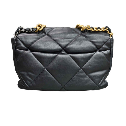 Chanel 19 Bag Medium Black and Gold Lambskin Chain Bag Chip Version