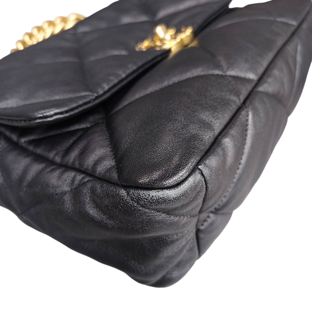 Chanel 19 Bag Medium Black and Gold Lambskin Chain Bag Chip Version