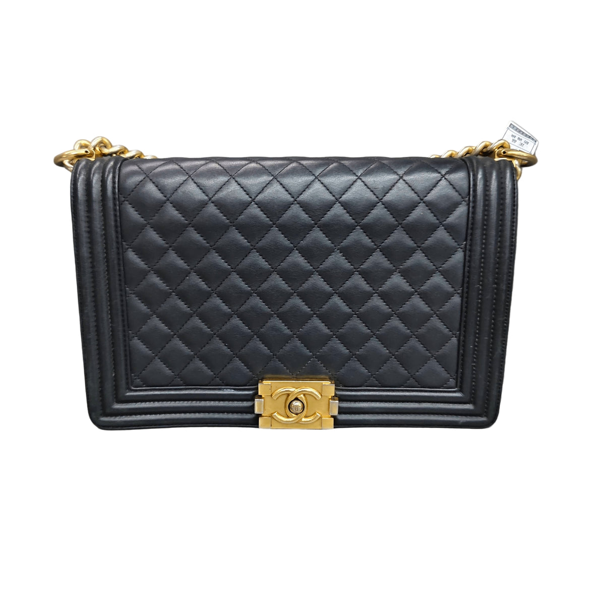 Chanel Le Boy Medium Black Gold Lambskin Chain Bag 20 Series