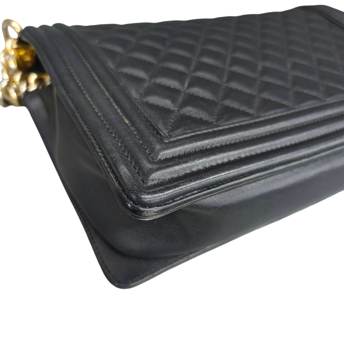 Chanel Le Boy Medium Black Gold Lambskin Chain Bag 20 Series