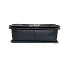 Chanel Le Boy Medium Black Silver Lambskin Chain Bag Chip Version, Structured Shape, Clean Interior.