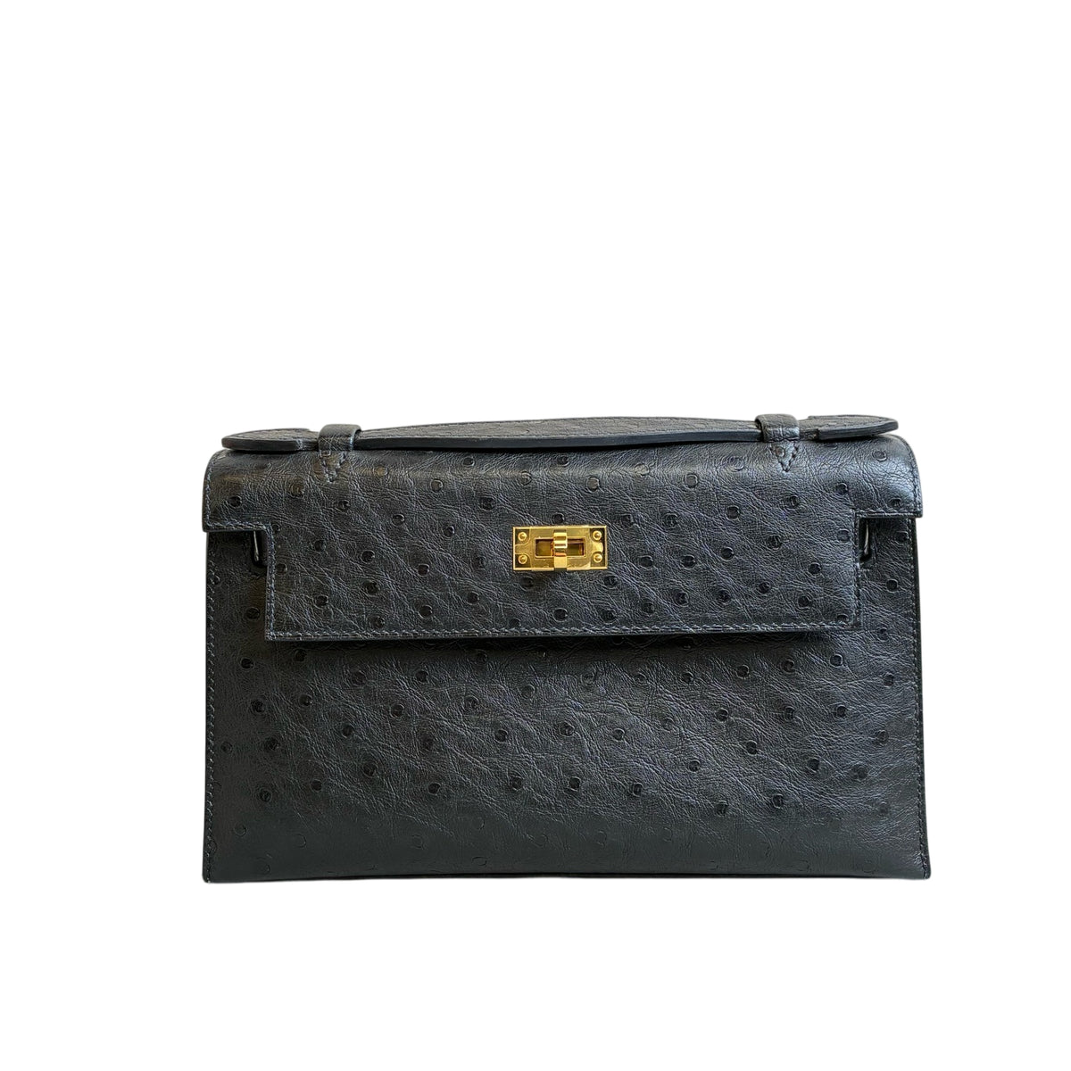Hermès Kelly 1st Generation Black and Gold Ostrich with Gold Hardware Z Stamp Size 20*13 Condition: 99% New