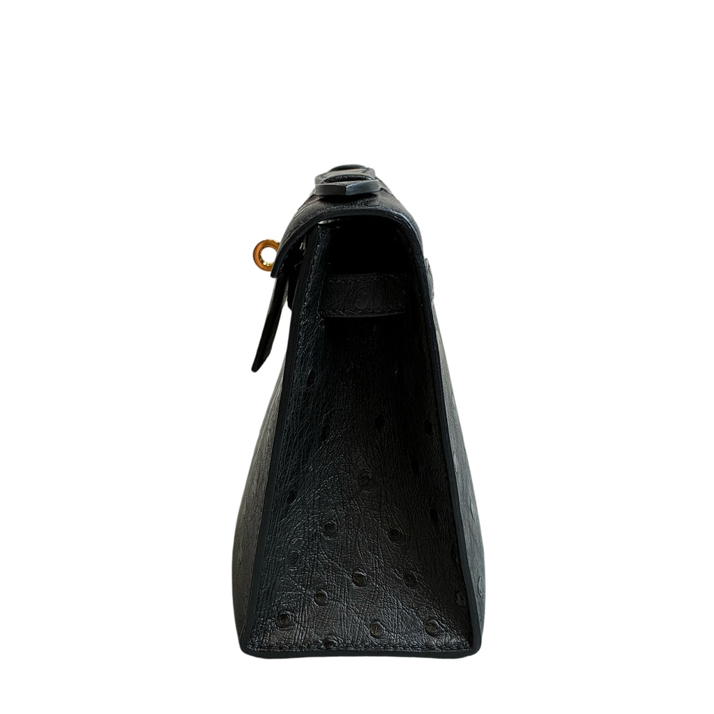 Hermès Kelly 1st Generation Black and Gold Ostrich with Gold Hardware Z Stamp Size 20*13 Condition: 99% New