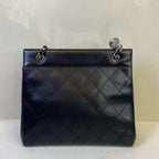 CHANEL Black with Silver Hardware Smooth Leather Music Score Chain Tote Bag