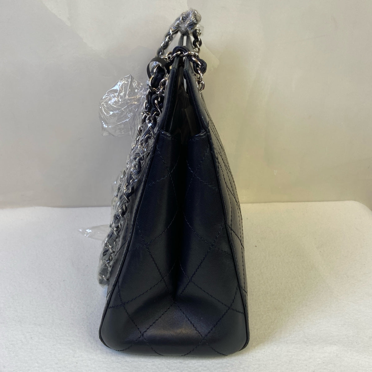 CHANEL Black with Silver Hardware Smooth Leather Music Score Chain Tote Bag