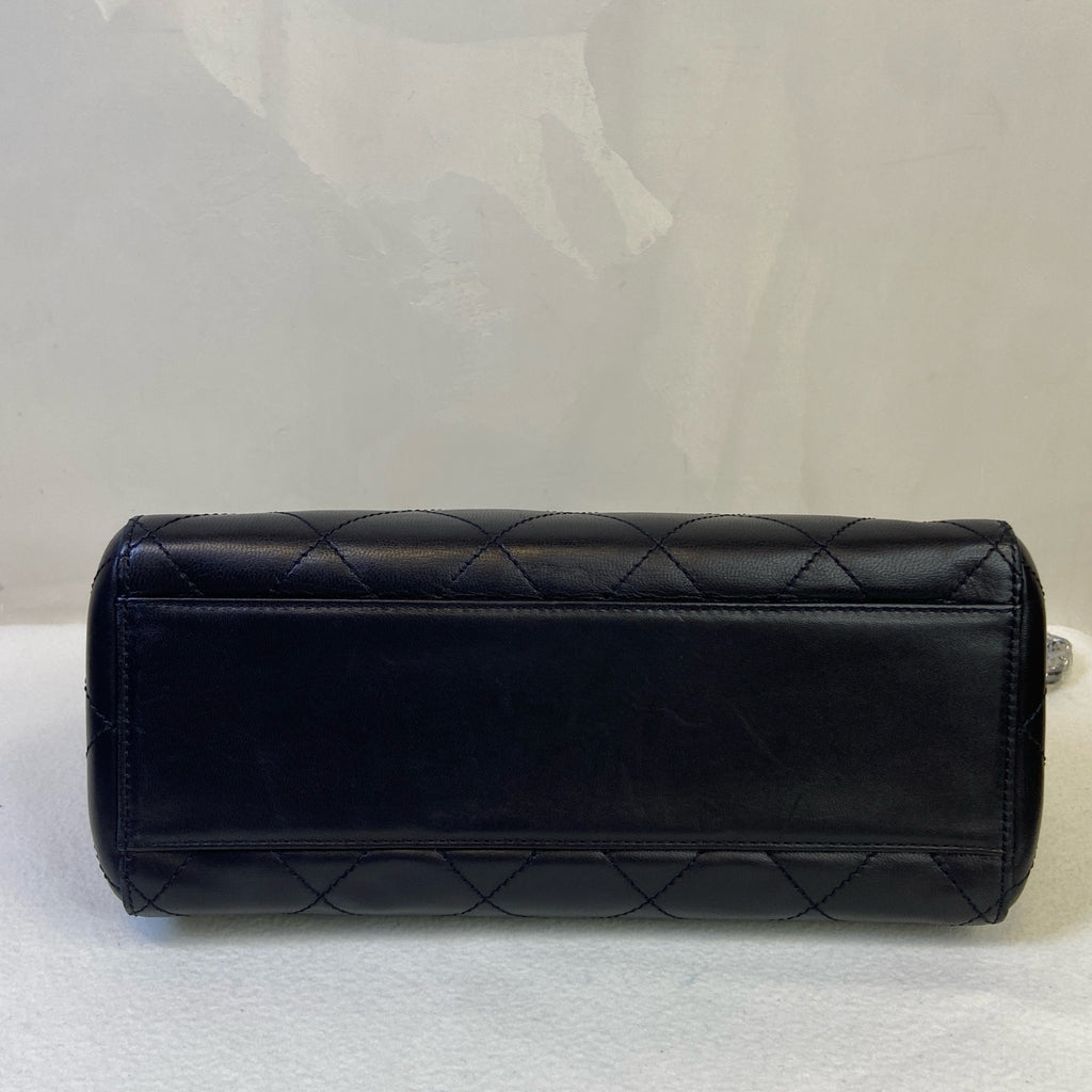CHANEL Black with Silver Hardware Smooth Leather Music Score Chain Tote Bag