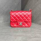 Chanel CF Square Flap Red and Silver Lambskin Chain Bag 22 Opening