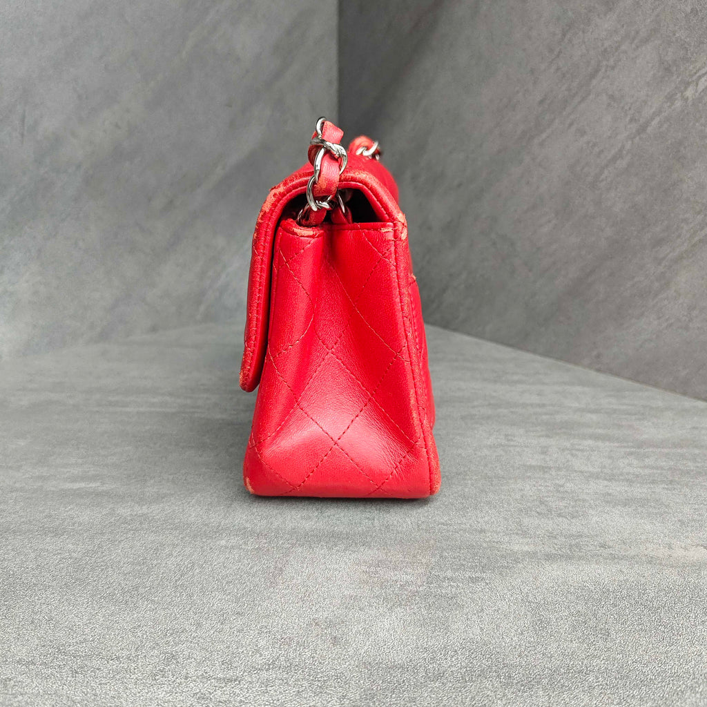 Chanel CF Square Flap Red and Silver Lambskin Chain Bag 22 Opening
