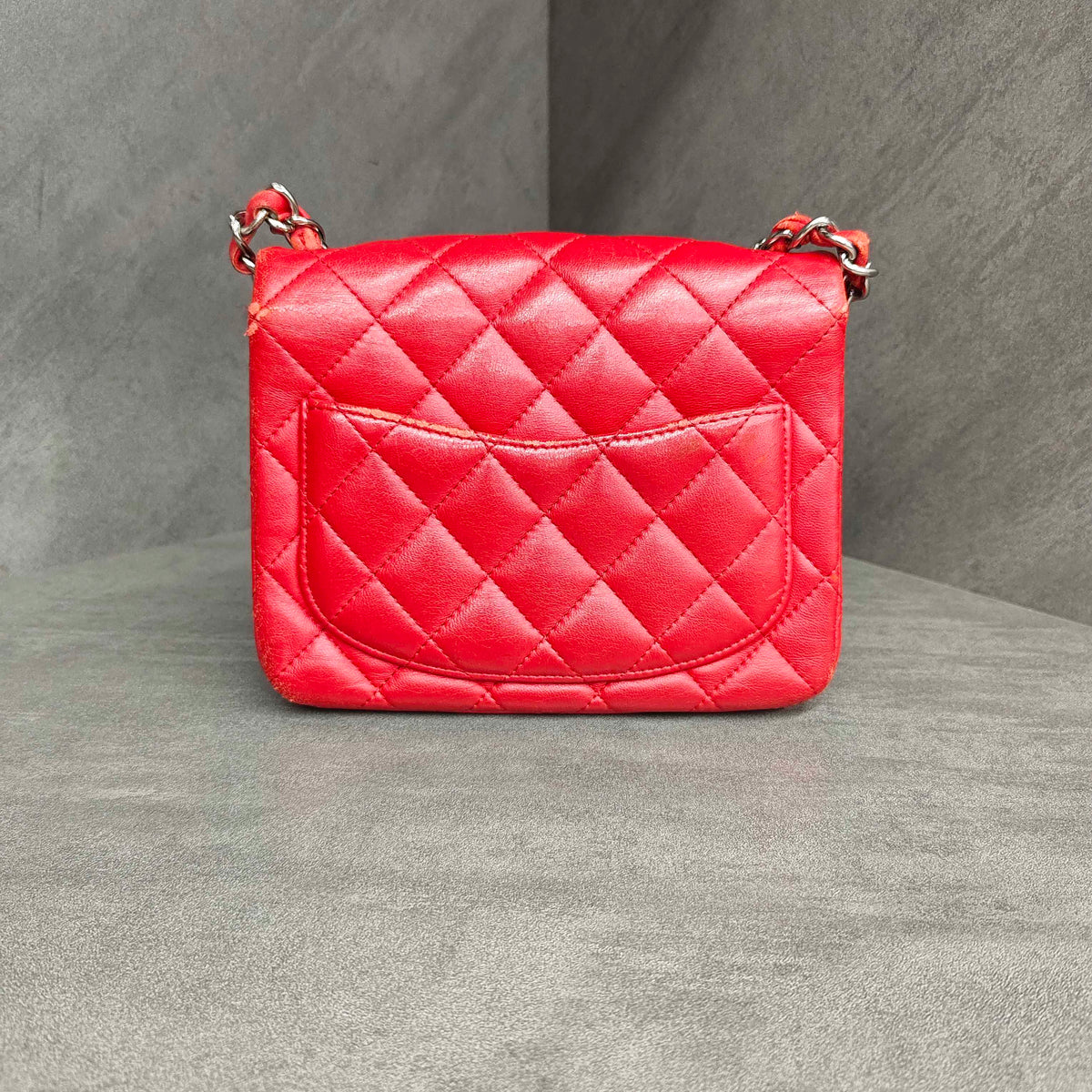 Chanel CF Square Flap Red and Silver Lambskin Chain Bag 22 Opening