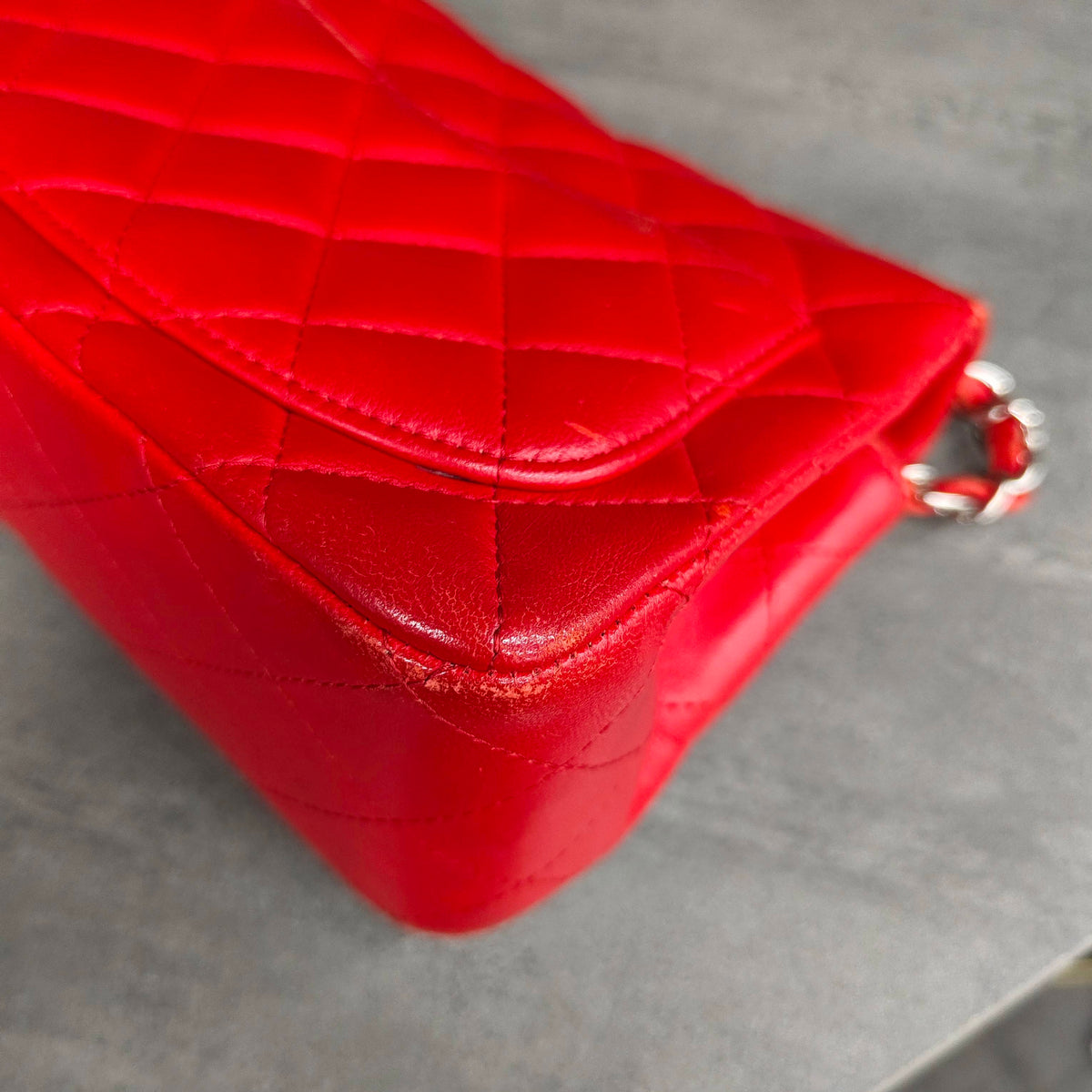 Chanel CF Square Flap Red and Silver Lambskin Chain Bag 22 Opening