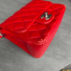 Chanel CF Square Flap Red and Silver Lambskin Chain Bag 22 Opening