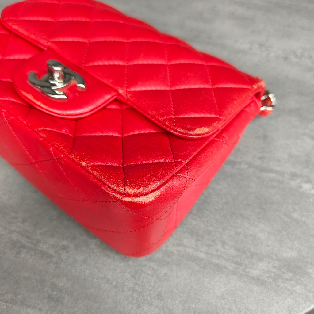 Chanel CF Square Flap Red and Silver Lambskin Chain Bag 22 Opening