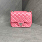 Chanel CF Square Flap Bag in Pink Silver Lambskin with Chain Strap 16 cm