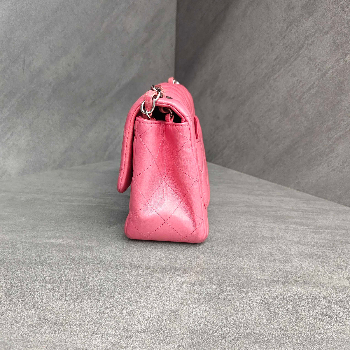Chanel CF Square Flap Bag in Pink Silver Lambskin with Chain Strap 16 cm