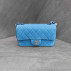 Chanel CF Mini Blue & Silver Caviar Leather Chain Bag, 17 Series, Structured Design, Clean Interior