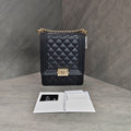 Chanel Vertical Leboy Black Gold Grained Calfskin
