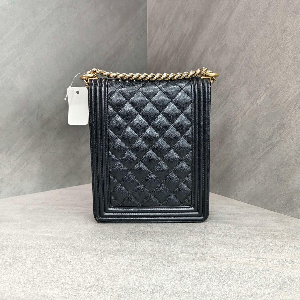 Chanel Vertical Leboy Black Gold Grained Calfskin
