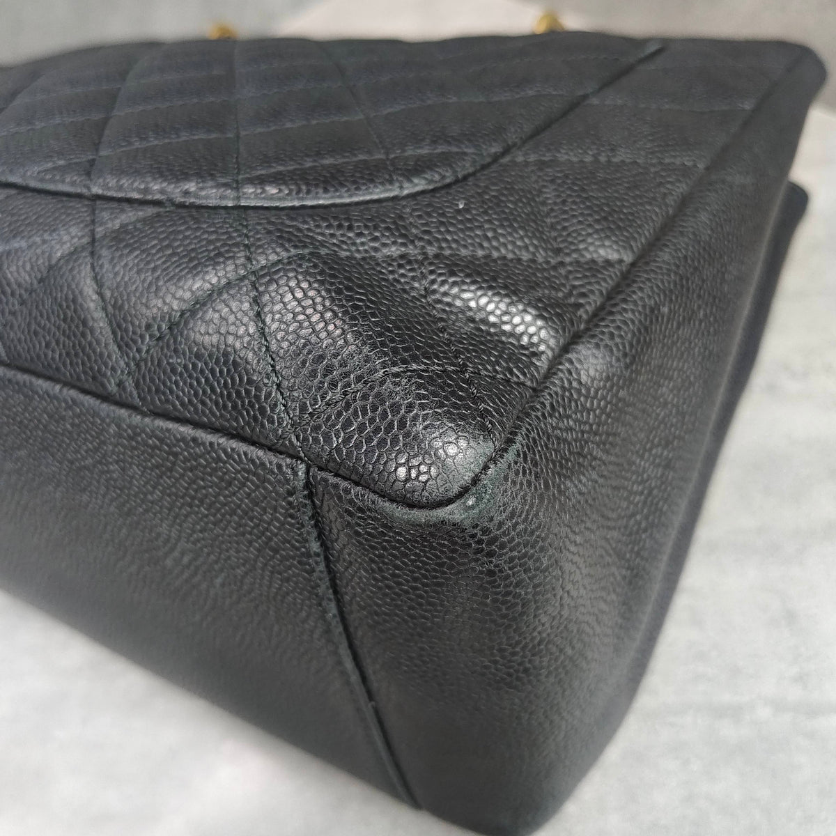 Chanel GST Black Gold Lychee Leather Tote Shoulder Bag 13 Open