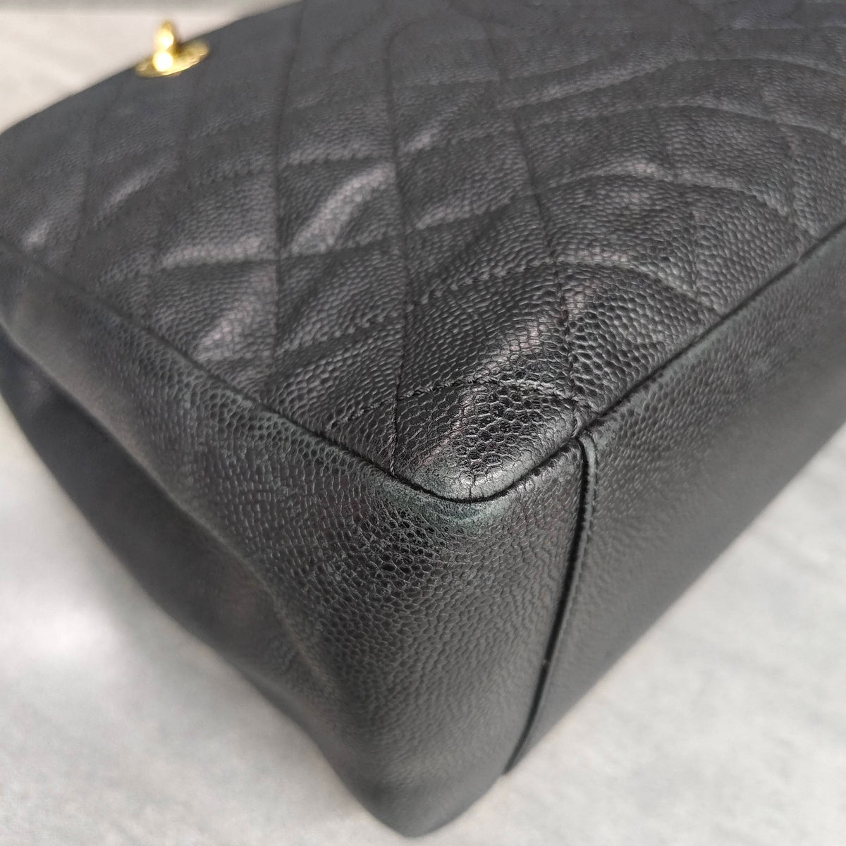 Chanel GST Black Gold Lychee Leather Tote Shoulder Bag 13 Open