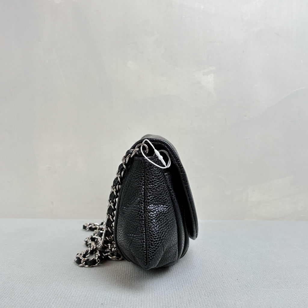 99% New Chanel 18K Black Silver-Tone Hardware Grained Calfskin Classic Rectangle Chain Bag Size 24*13