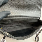 99% New Chanel 18K Black Silver-Tone Hardware Grained Calfskin Classic Rectangle Chain Bag Size 24*13
