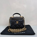 Chanel Black Gold Handle Mini Box Bag Lambskin Makeup Case Classic Quilted Pattern