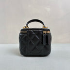 Chanel Black Gold Handle Mini Box Bag Lambskin Makeup Case Classic Quilted Pattern
