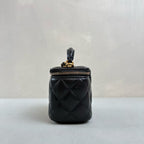 Chanel Black Gold Handle Mini Box Bag Lambskin Makeup Case Classic Quilted Pattern