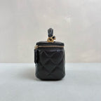 Chanel Black Gold Handle Mini Box Bag Lambskin Makeup Case Classic Quilted Pattern