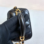 Chanel Black Gold Handle Mini Box Bag Lambskin Makeup Case Classic Quilted Pattern