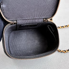 Chanel Black Gold Handle Mini Box Bag Lambskin Makeup Case Classic Quilted Pattern