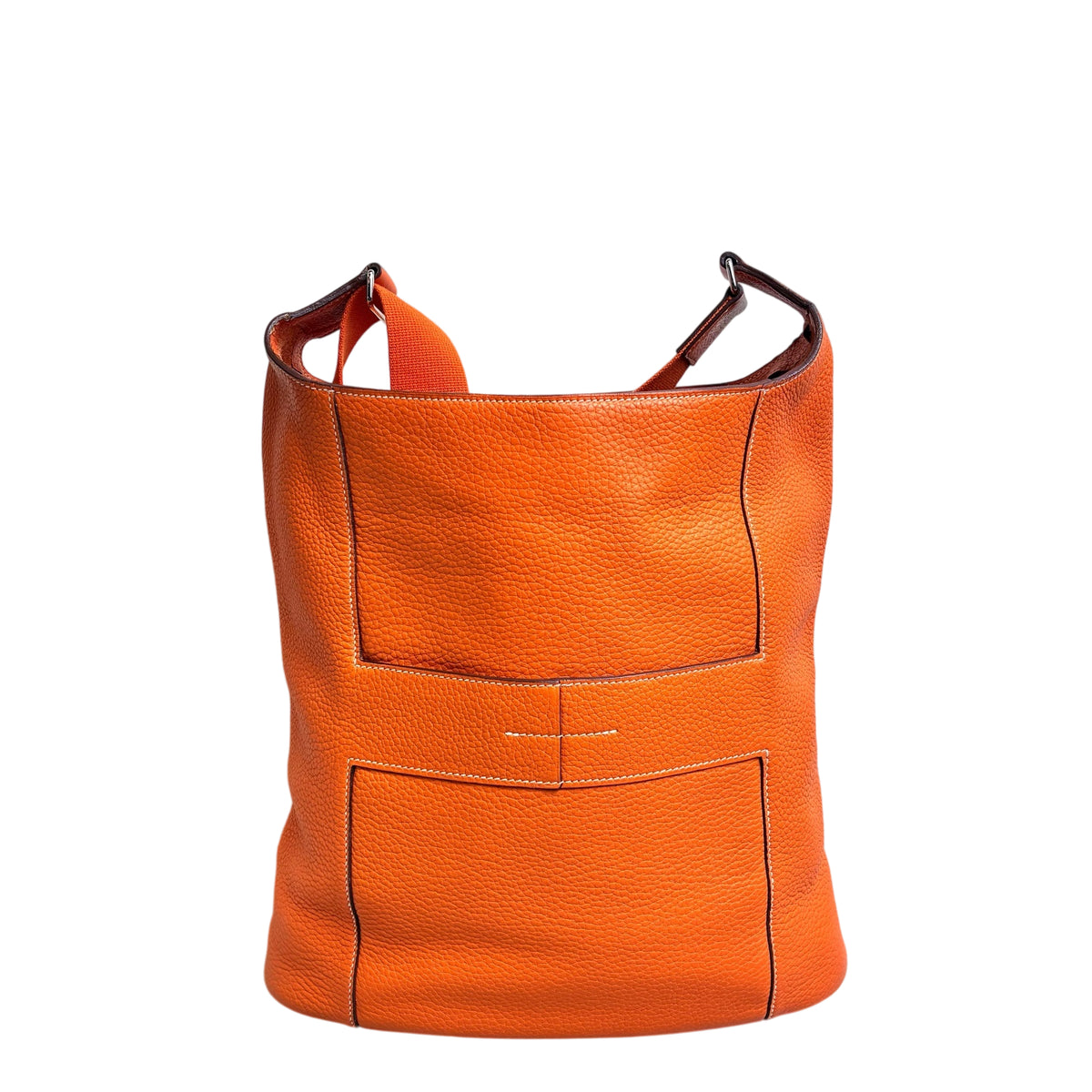 Hermes Orange Vintage Limited Edition Bucket Bag in Togo Leather with N Stamp Size: 31*32