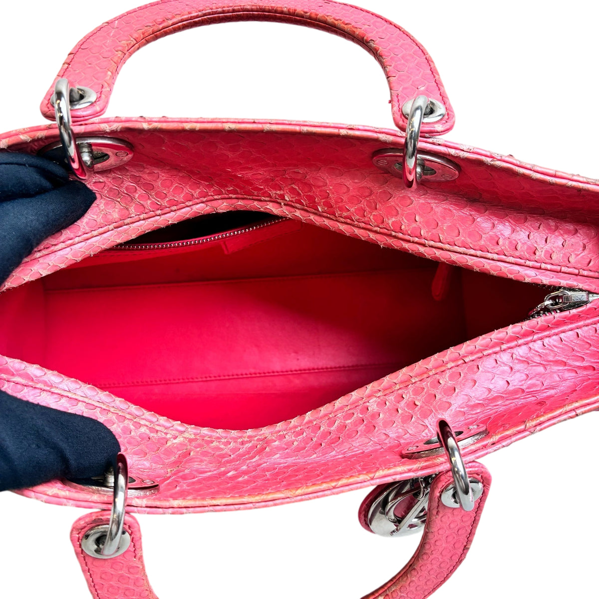 Dior 98 New Peach Pink Snake Skin Lady Dior Tote Bag Pre-owned Size 33*26