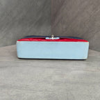 Chanel Color Block Silver Buckle Lambskin CF Medium Chain Shoulder Bag 22 Opening with Card