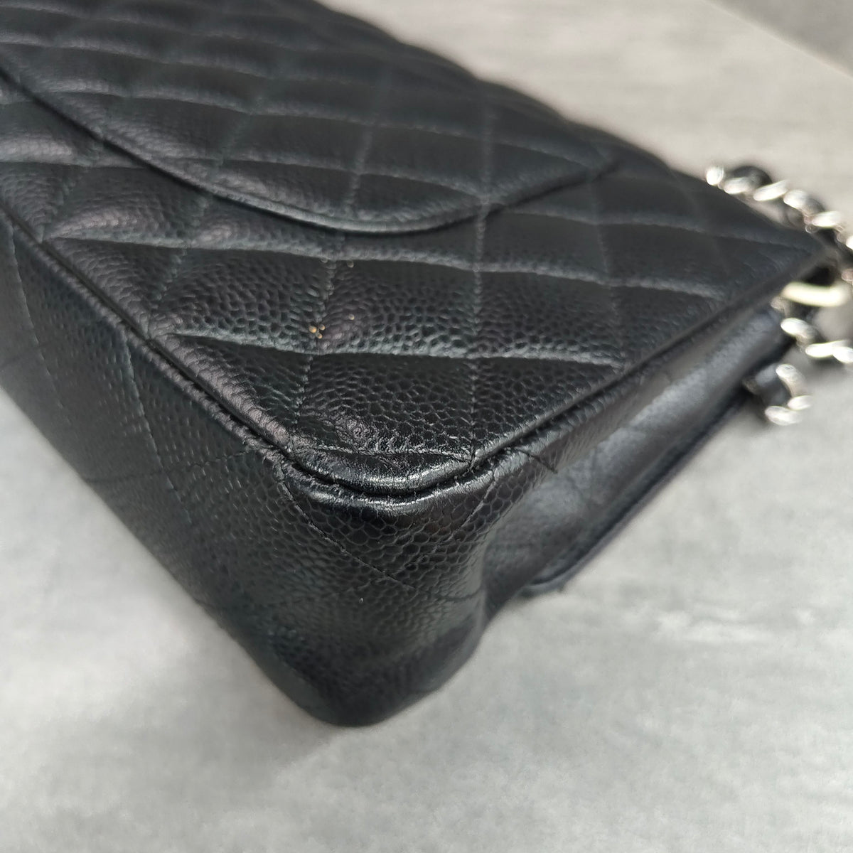 Chanel Medium CF Black and Silver Litchi Cowhide 16 Series Original Condition
