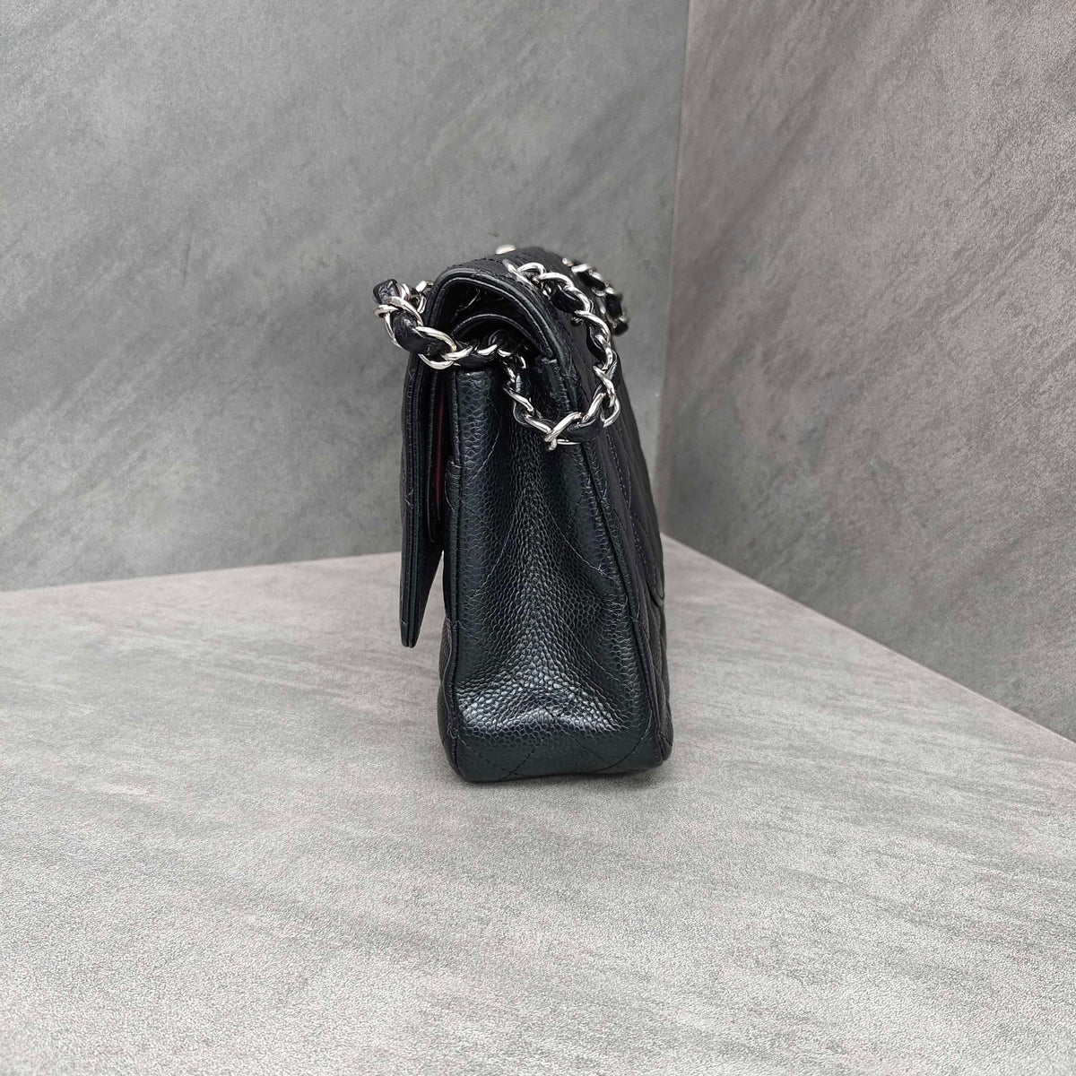 Chanel Medium CF Black and Silver Litchi Cowhide 16 Series Original Condition