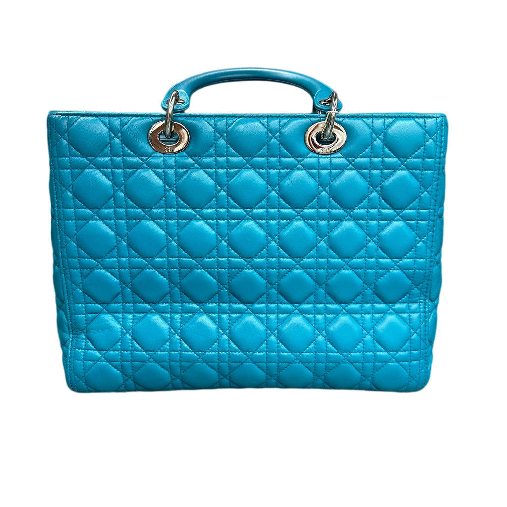 Dior Lady Dior Medium Blue Grained Lambskin Bag with Silver Hardware 2013