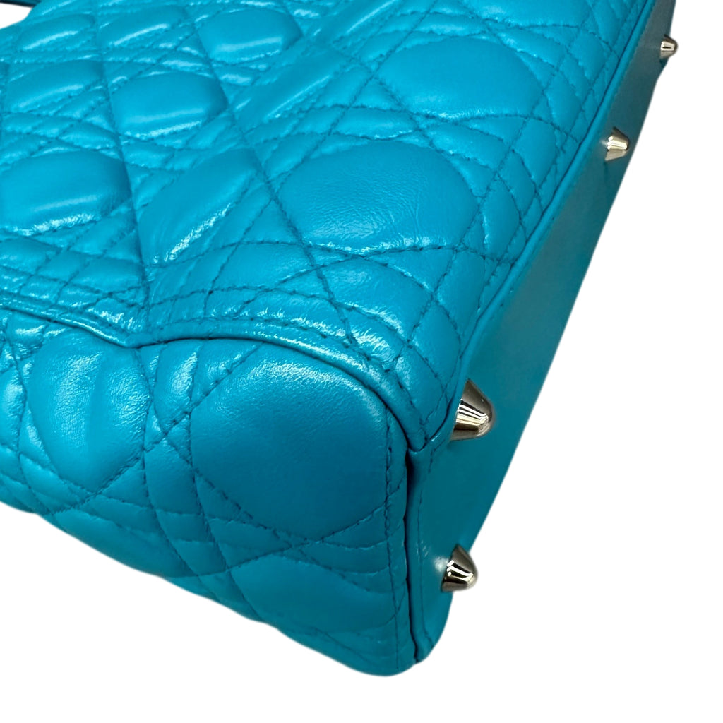Dior Lady Dior Medium Blue Grained Lambskin Bag with Silver Hardware 2013
