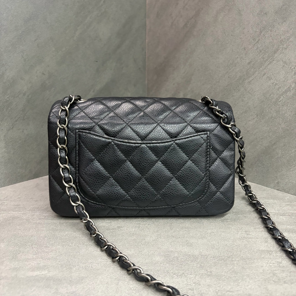 Chanel CF Mini Black Silver Grainy Leather 21 Opening No Card Inside Clean In Stock Good Price