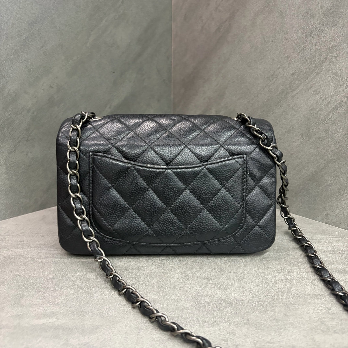 Chanel CF Mini Black Silver Grainy Leather 21 Opening No Card Inside Clean In Stock Good Price