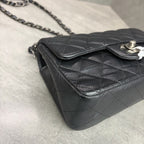 Chanel CF Mini Black Silver Grainy Leather 21 Opening No Card Inside Clean In Stock Good Price