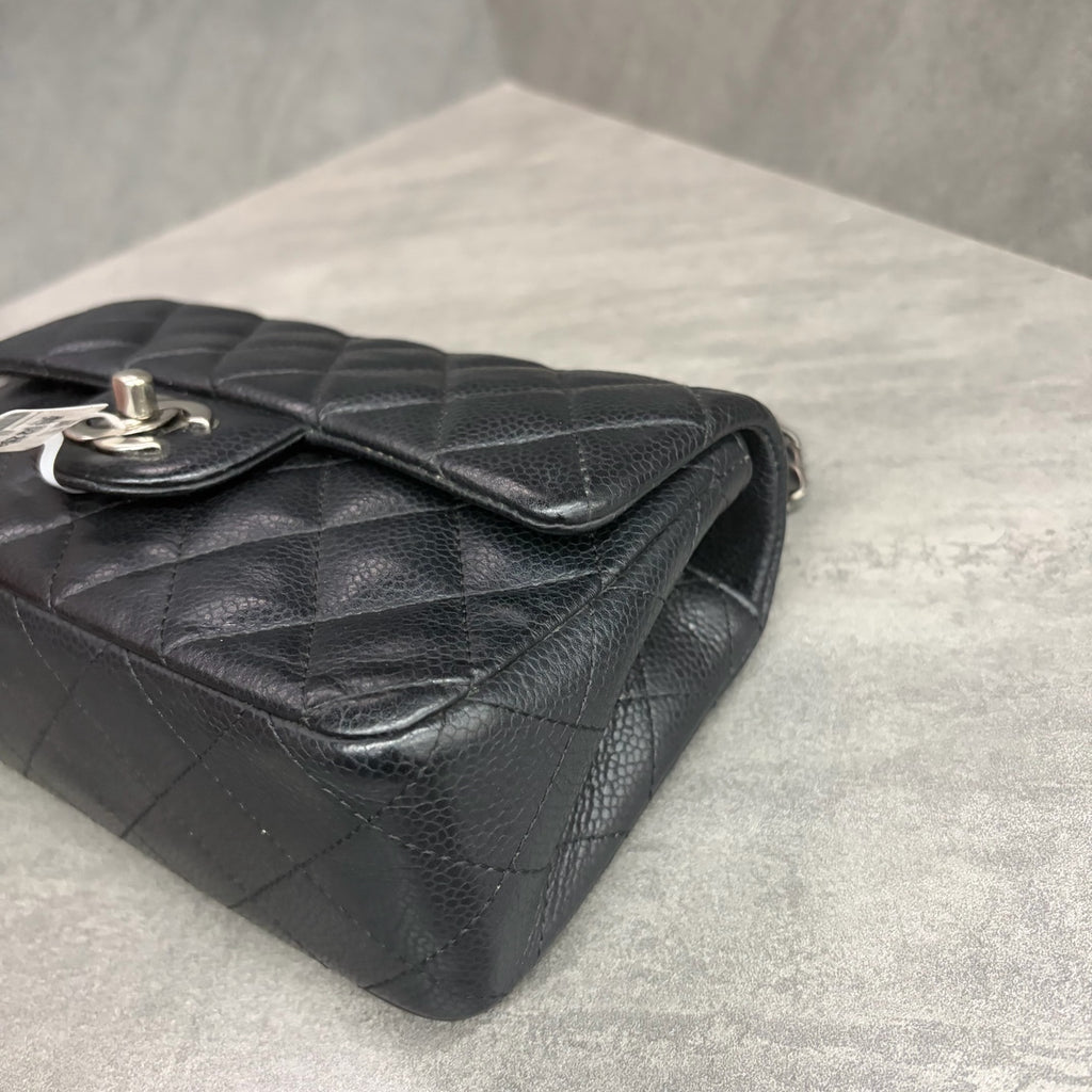 Chanel CF Mini Black Silver Grainy Leather 21 Opening No Card Inside Clean In Stock Good Price