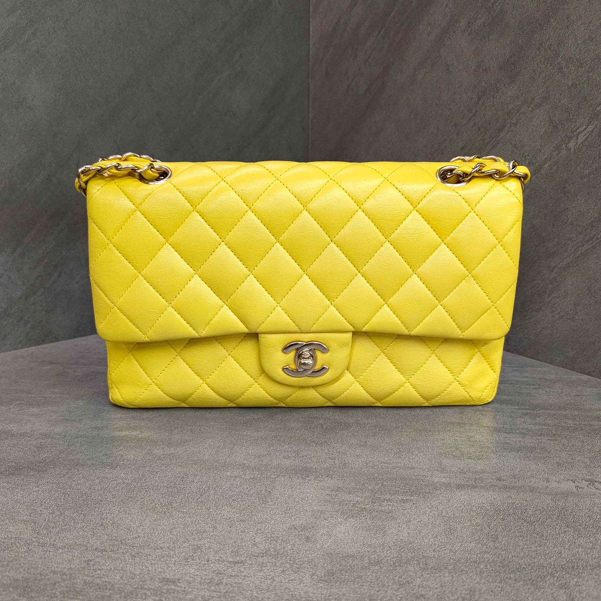 Chanel CF Yellow Silver Lambskin Chain Bag