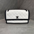 Chanel CF Black and White Color-block Silver-tone Chain Bag 21K