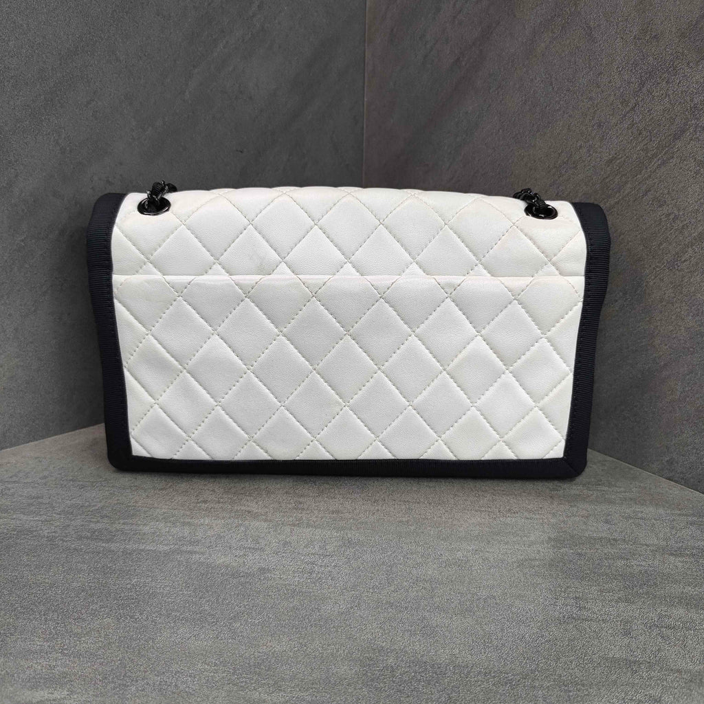 Chanel CF Black and White Color-block Silver-tone Chain Bag 21K