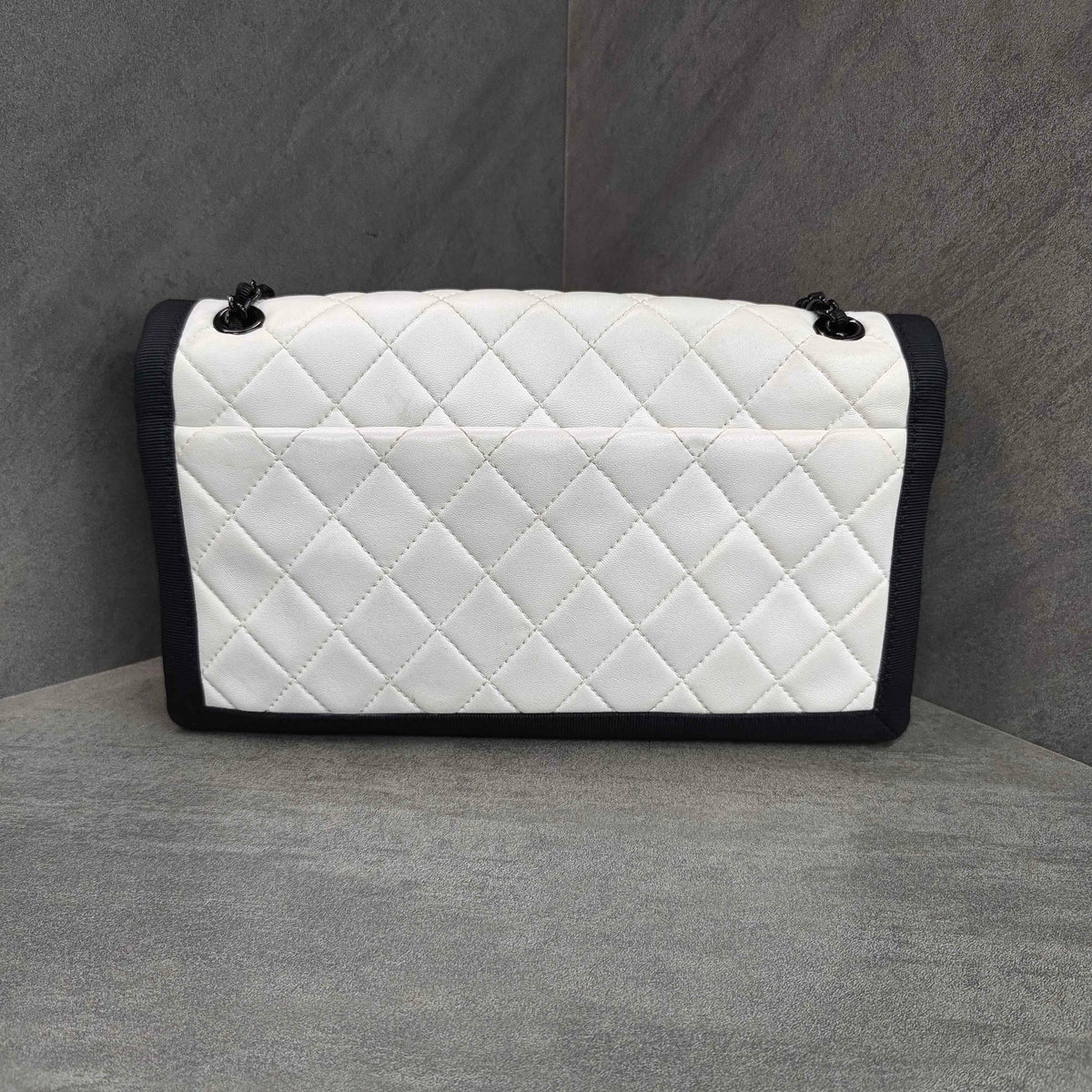 Chanel CF Black and White Color-block Silver-tone Chain Bag 21K