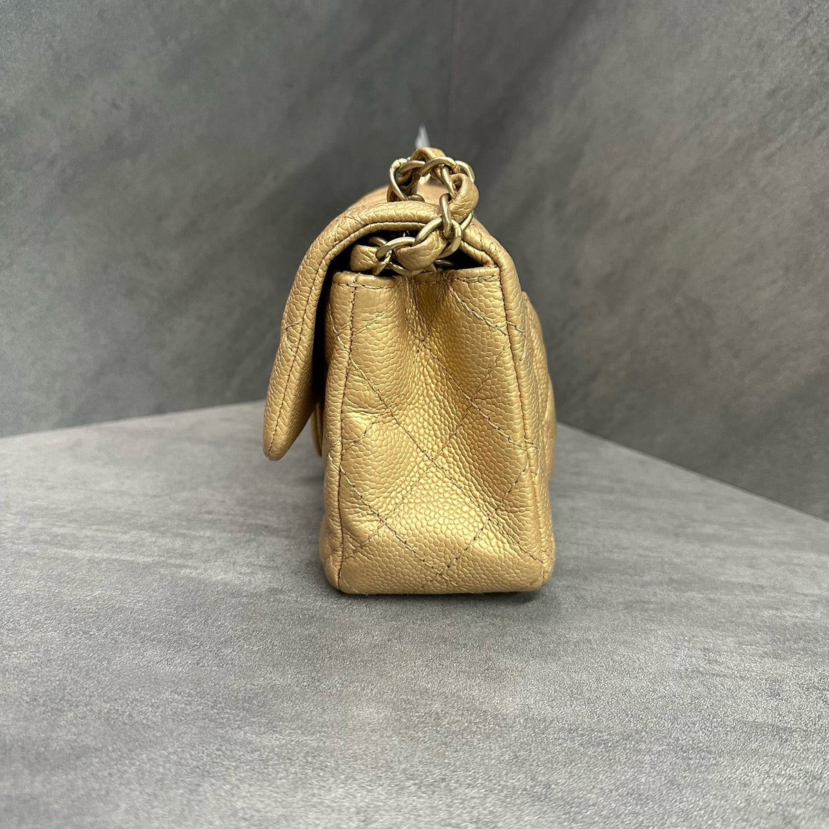 CHANEL Classic Flap Large Mini Gold Quilted Calfskin Chain Bag with Gold-Tone Hardware