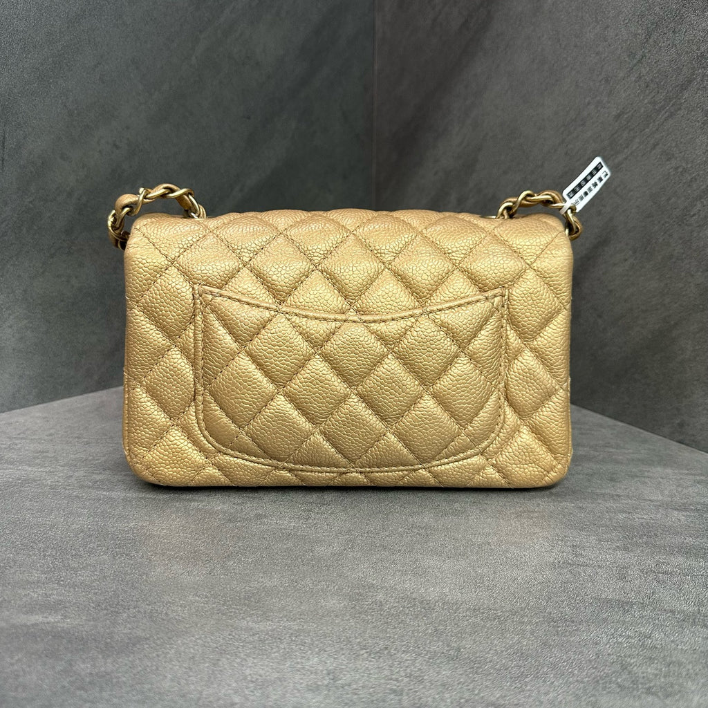CHANEL Classic Flap Large Mini Gold Quilted Calfskin Chain Bag with Gold-Tone Hardware