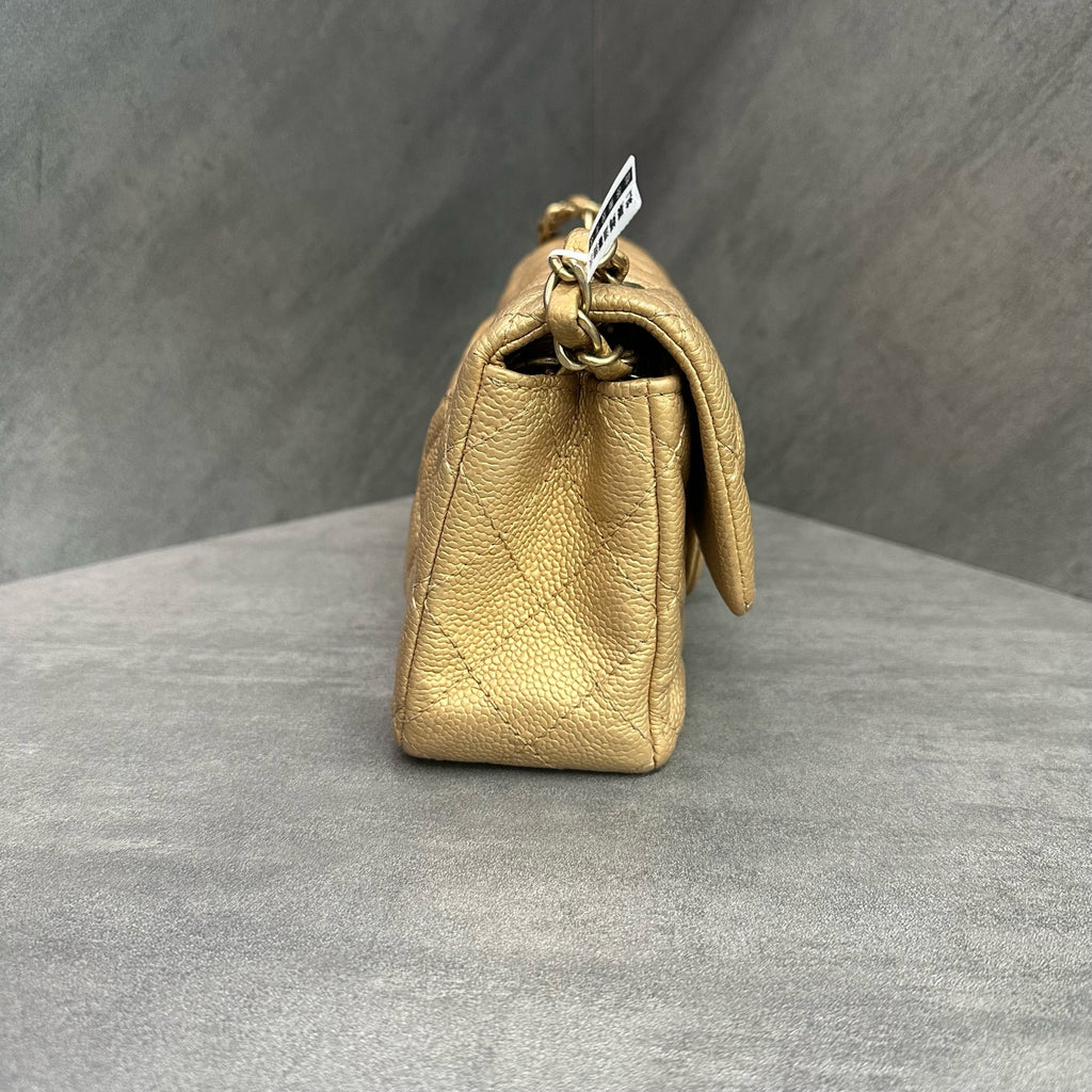 CHANEL Classic Flap Large Mini Gold Quilted Calfskin Chain Bag with Gold-Tone Hardware